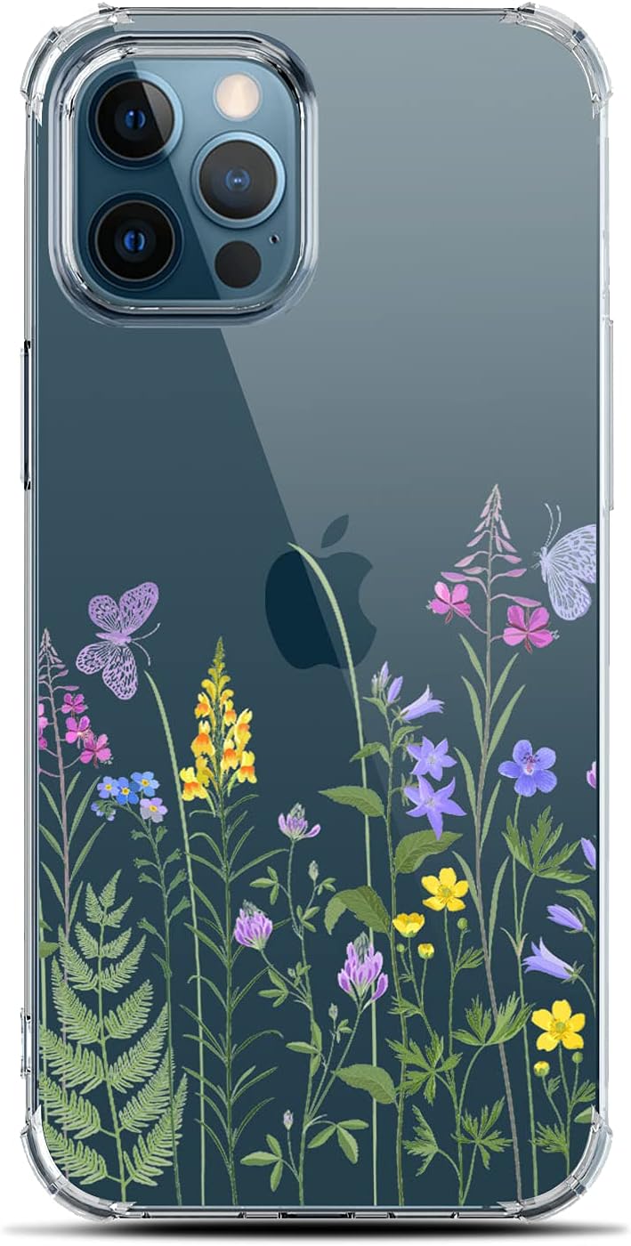 LANYOS Compatible with iPhone 13 Pro Max (6.7 inch) Case, Ultra-Thin Floral Clear Phone Case Flower Shockproof Protective TPU Bumper Cover for Women and Girls (Meadow Flower)