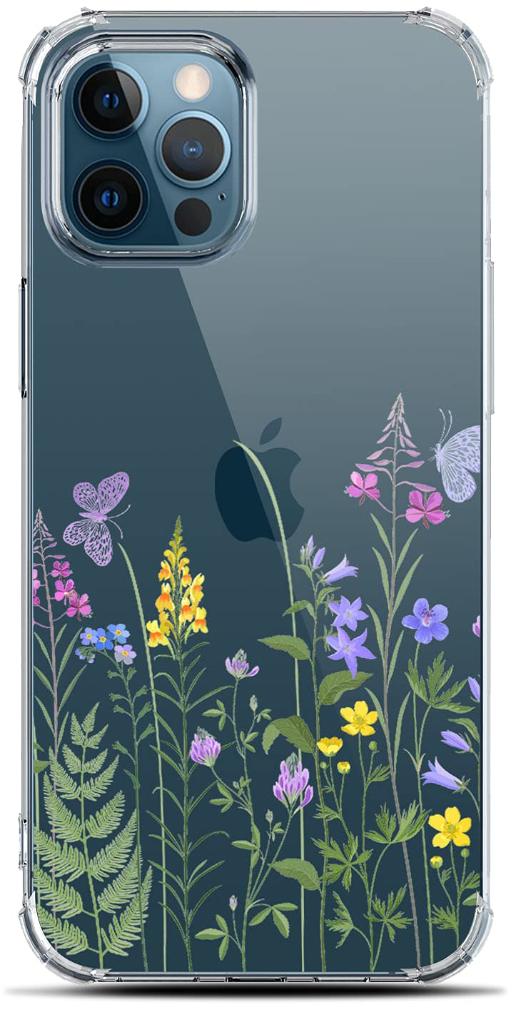 LANYOS Compatible with iPhone 13 Pro Max (6.7 inch) Case, Ultra-Thin Floral Clear Phone Case Flower Shockproof Protective TPU Bumper Cover for Women and Girls (Meadow Flower)