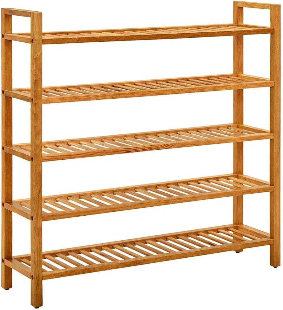 vidaXL Rustic Solid Oak Shoe Rack With 5 Free Standing Shelves | Durable Wood Ample Storage For Footwear Stylish Hallway Organizer Easy Maintenance And Assembly Wooden Natural Stand Shelf Organizer