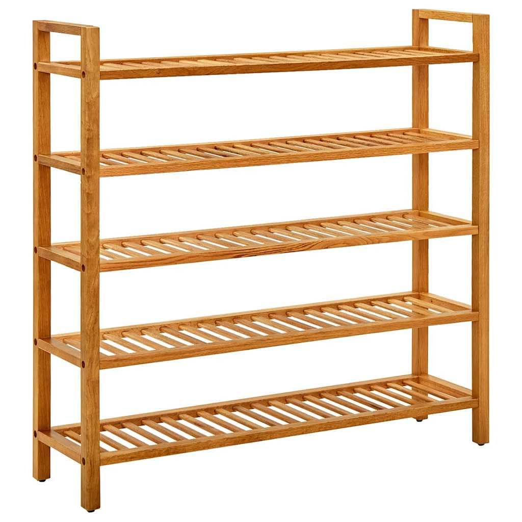 Regał na buty z 5 półkami z litego drewna dębowego, 100 x 27 x 100 cm, nie zajmuje dużo miejsca i można układać w stos, do korytarza, przedpokoju, przedpokoju, systemu porządkowania butów i