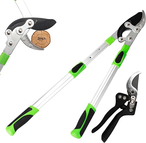 Miniatura 9 de Tijeras de podar para recortador de árboles, cortador de ramas de 15 pulgadas y juego de tijeras de jardín, tijeras de podar de bypass, cortadora