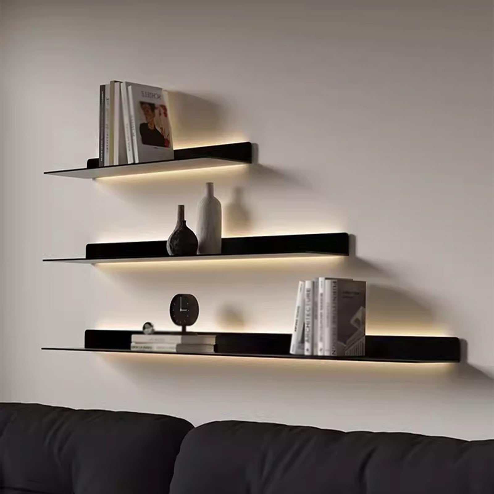Wandmontiertes Schweberegal, 120 cm, schwarzes Metallregal für Wohnzimmer, Küche, Badezimmer, Heimdekoration, Solut zum Anpassen und Präsentieren von Fliesen