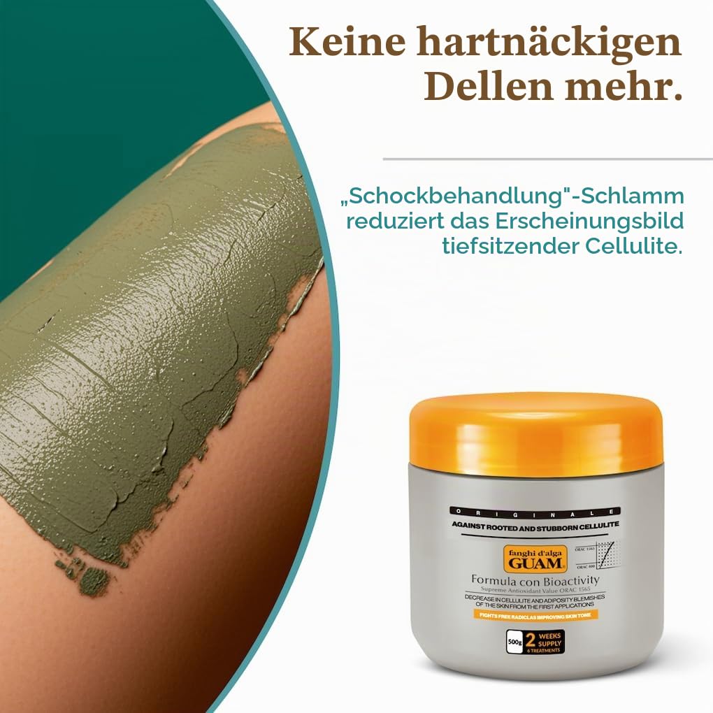 Guam, Algenfango für Hartnäckige Cellulite, gegen Cellulite und freie Radikale, Aktive Wärmewirkung auf der Haut, Made in Italy, 500 g Packung