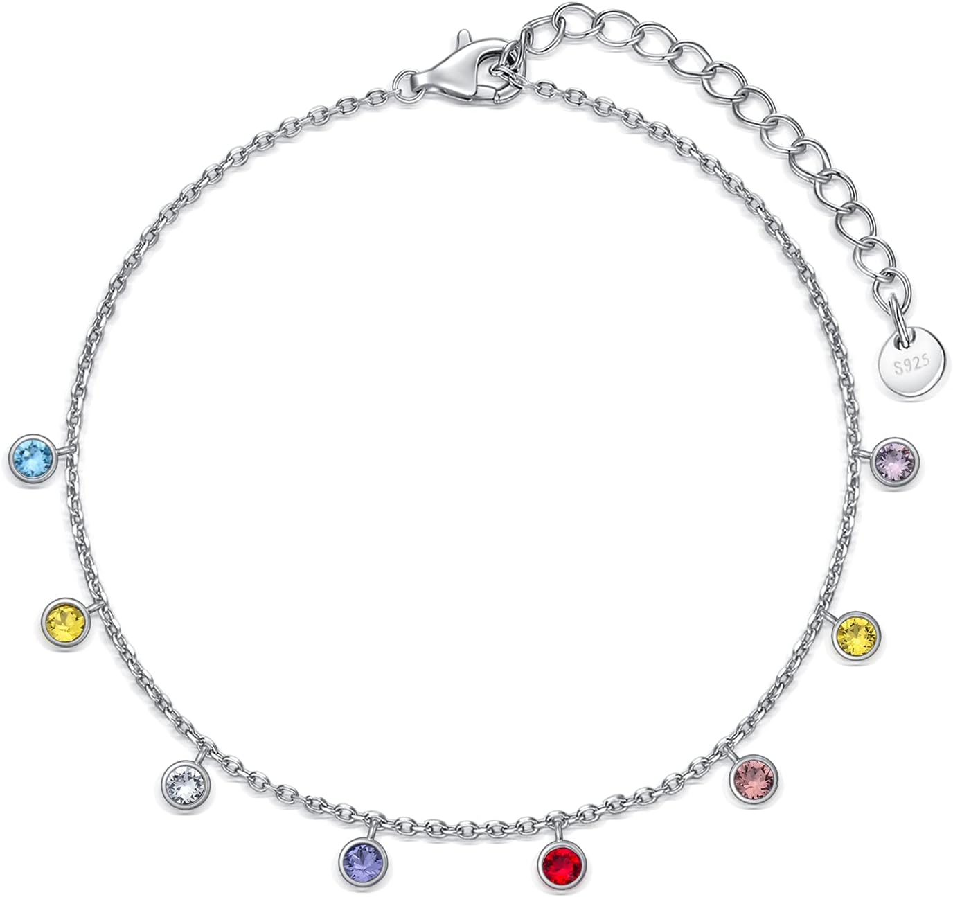 AOBOCO Sterling Silver Rainbow Planet Galaxy Anklet, Multicolor Crystals from Austria, Ankle Bracelet Foot Bracelet for Women Anniversary Birthday Sister Wife Jewelry Gifts
