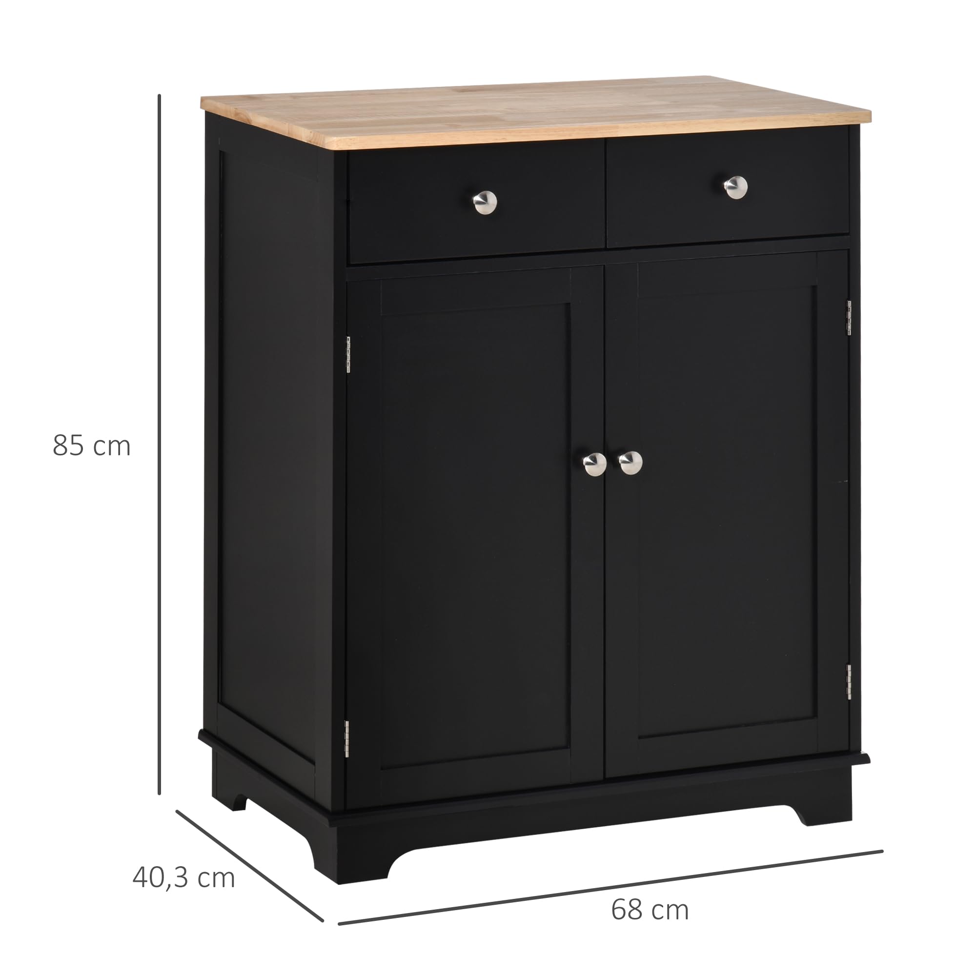 HOMCOM Aparador Buffet con encimera de Madera Maciza, Negro