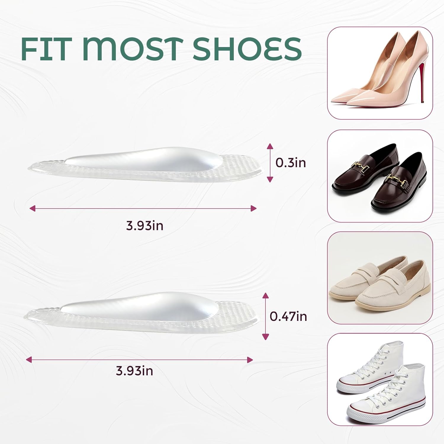 Arch Support Inserts Flat Feet - Welnove 8-Pair Gel Arch Support Insoles for Plantar Fasciitis, Foot Pain Fatigue Relief - Soft Heel Pads Adhesive Fit Most Shoes, Men Women, 0.47 Height