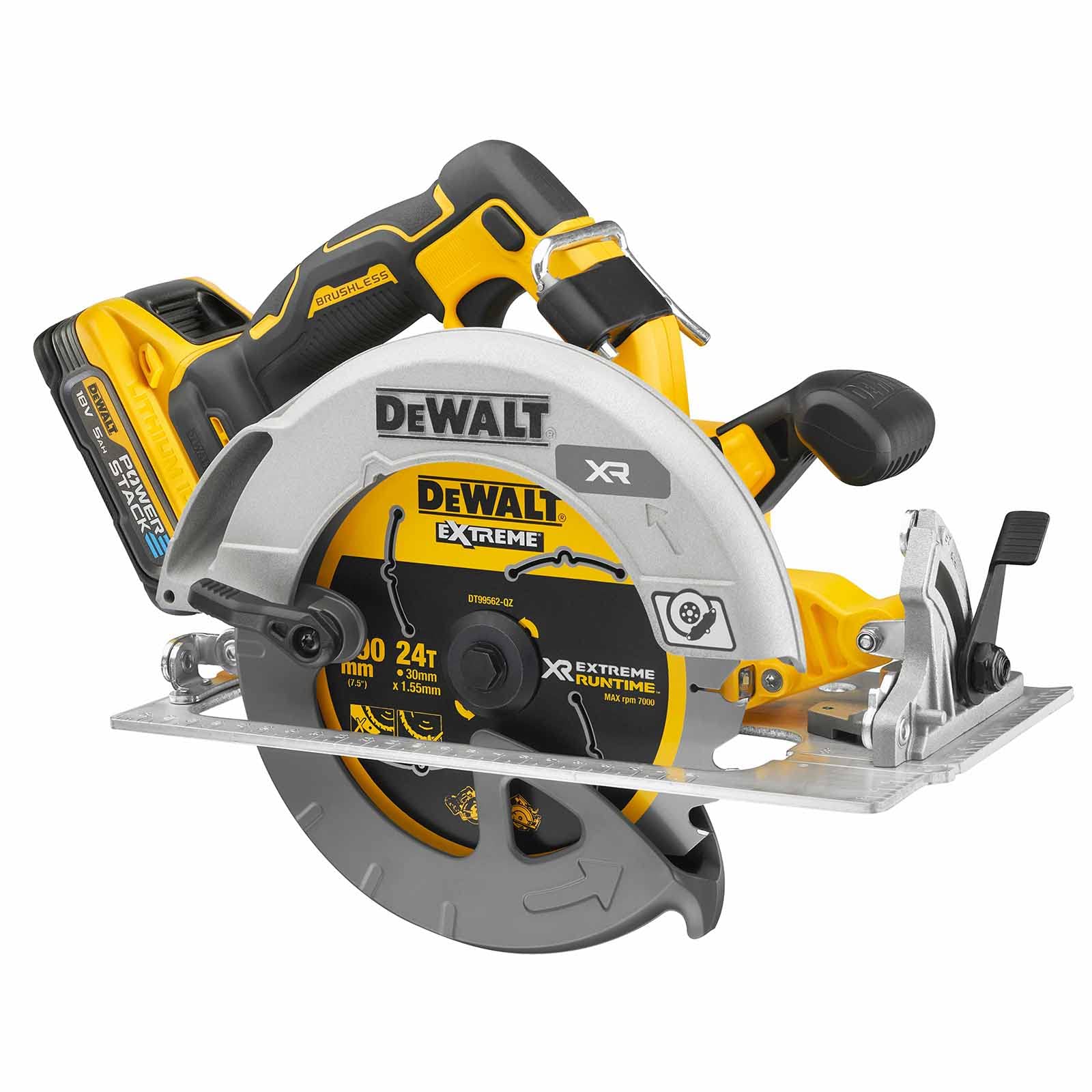 DeWALT DCS573H2T-QW akumulatorowa pilarka tarczowa, 18 V, 5 Ah, Ø 190 mm, akumulatorowa piła tarczowa z akumulatorem PowerStack