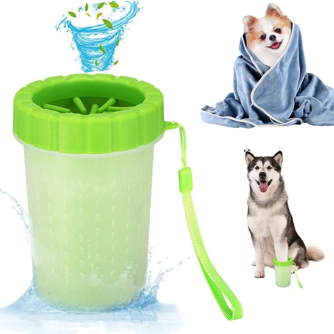 KGYMJR Dog Paw Cleaner Washing Cup 2 in 1 Portable Silicone Pet Cleaning Brush Foot Cleaner and 1 Super Absorbent Quick Dry Pet Towel, Dog Bath Brush Supplies, Puppy Paw Scrubber, Gift for Dog Owners