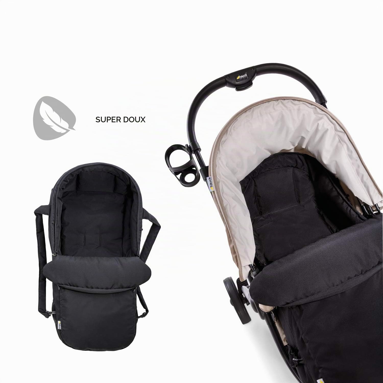 Hauck Poussette 3 Roues Runner, Grandes Roues Pneumatiques Tout-Terrain, Jusqu'à 25 kg, Pliable, Pare-Soleil, Noir Néon Jaune & 2in1 Carrycot, Nacelle 2 en 1 Convertible en Couvre-Jambes