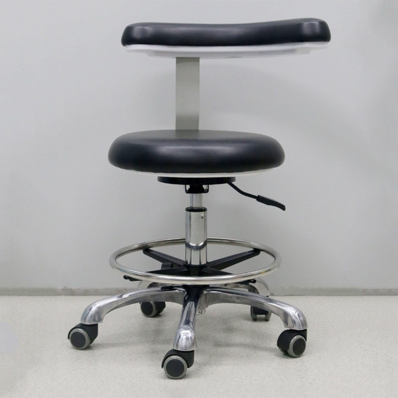 Tabouret Assistant Dentaire Professionnel Accoudoir Rotatif 360° Selle Cuir PU Réglable Hauteur Chaise Dentiste Confortable