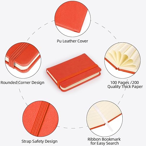 Miniatura 3 de Paquete de 8 cuadernos de bolsillo, cuaderno pequeño de 4.3 x 3.2 pulgadas, cuaderno de piel sintética de tapa dura, total de 200 páginas, mini