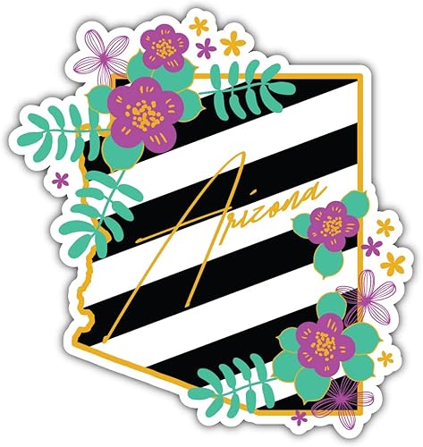 Calcomanía de vinilo impermeable de Arizona USA State Flower Map Decoración de automóvil, computadora portátil, botella de agua, pared, ventana