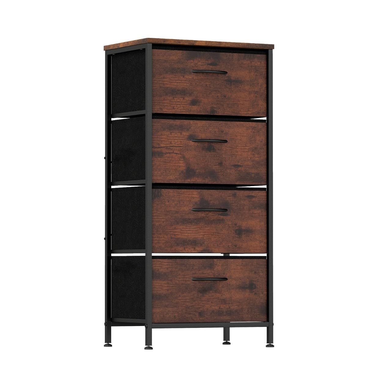 Commode à 4 tiroirs gain de place 45x30x95 cm pour rangement sécurisé en bois