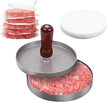 Burger Press Patty Maker, Molde para Hacer Hamburguesas, Aluminum Burger Shaper with 200 Non-Stick Papers
