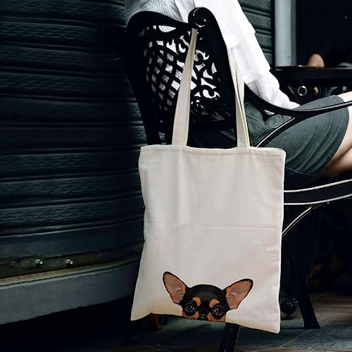 Vista 113 de WIRESTER Bolsa de lona para mujeres y niñas, bolsa de playa, comestibles y viajes, lindo perro