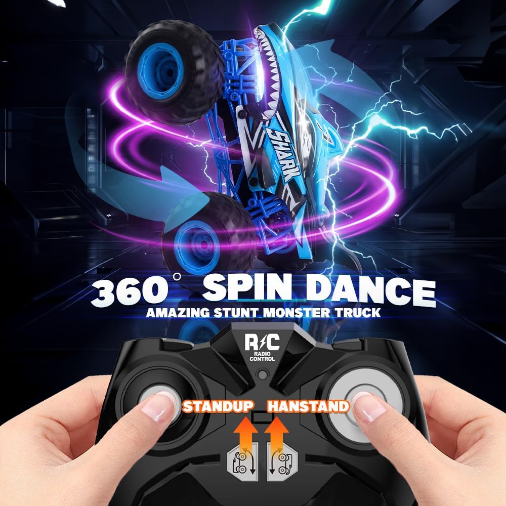 BEZGAR 1:16 Scale Remote Control Monster Truck - Shark Monster Truck Toys with 360° Spins and Drifting, RC Car with Light and Music, Remote Control Car for Boys 4-7, Kids Christmas Birthday Gifts