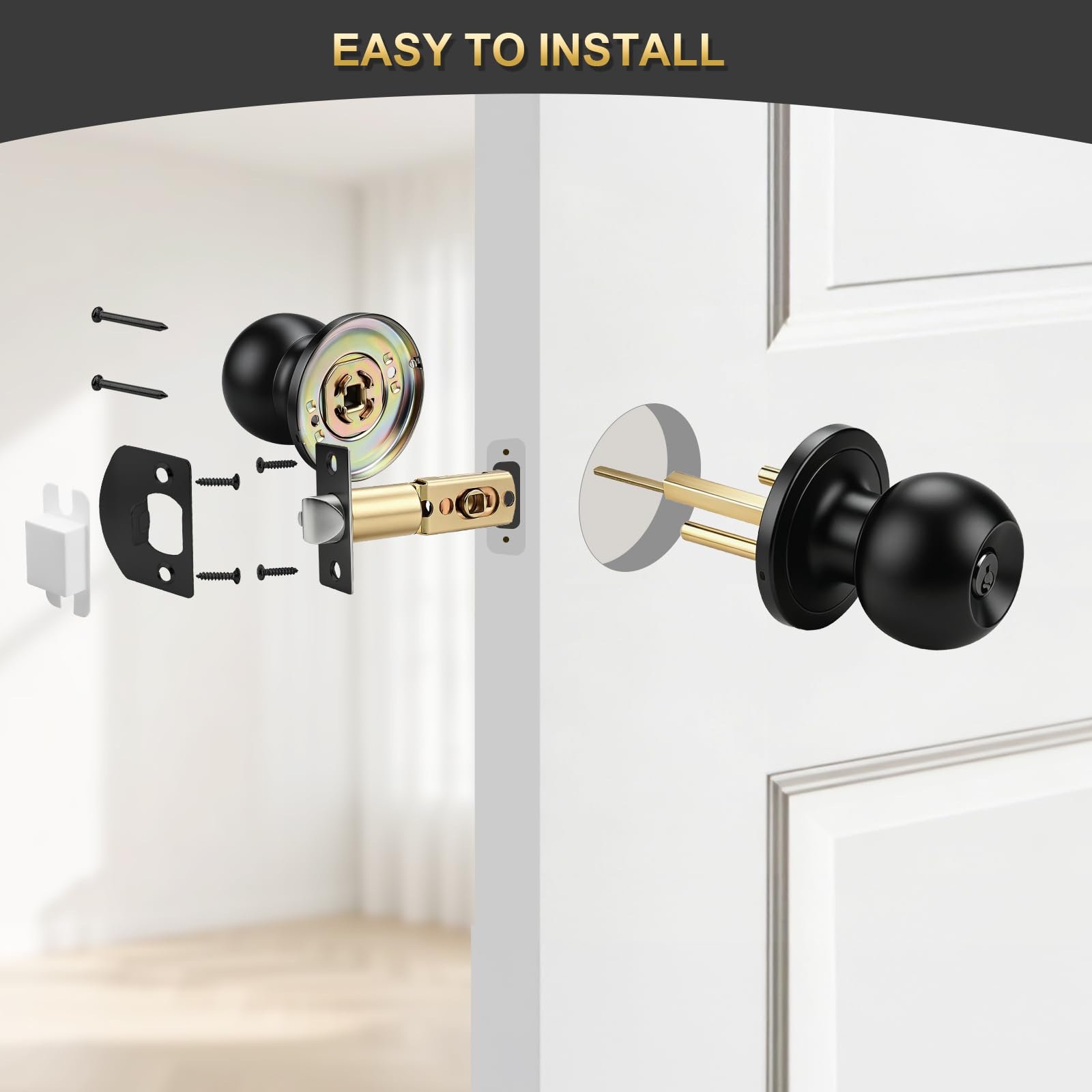 Matte Black Keyed Entry Door Knobs - 2 Pack -7