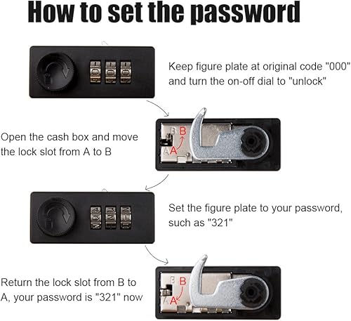 Miniatura 8 de Caja de dinero mediana con bandeja de dinero, con cerradura de combinación, 7 45 x 6 45 x 3 35 pulgadas, color blanco