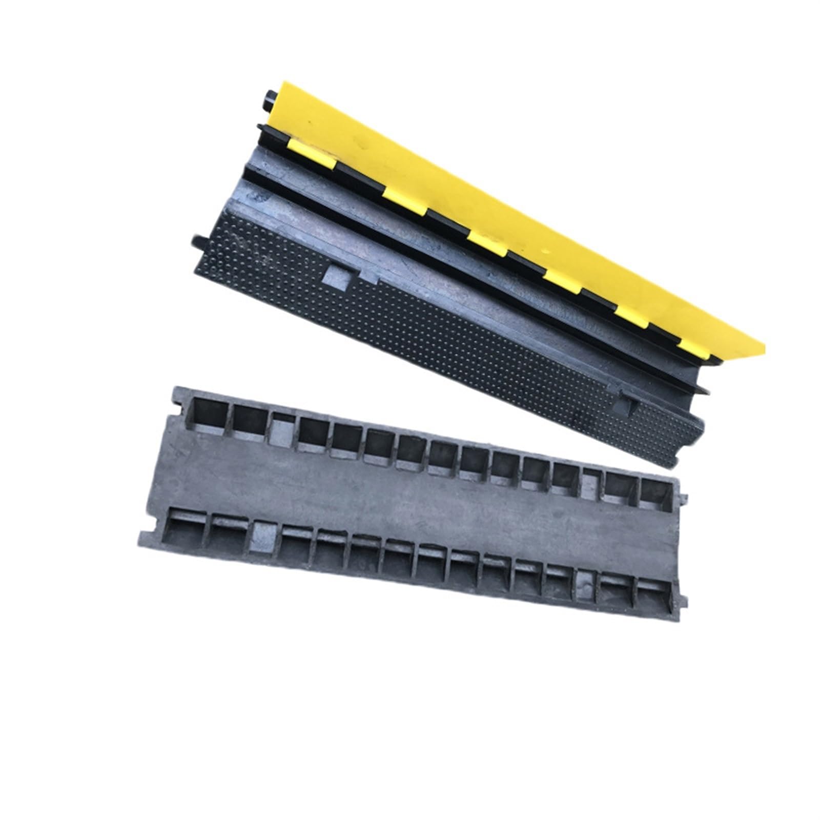 Protector modular de cable de suelo, rampa de goma de 2 canales para una gestión segura de cables y mangueras en zonas de alto tráfico