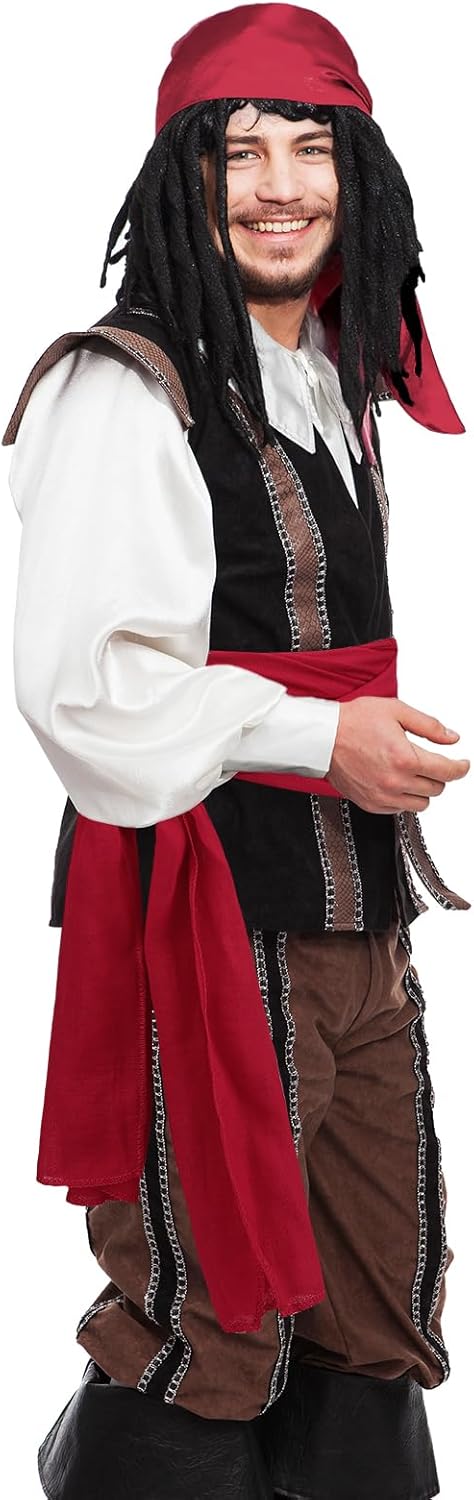 Pirate Accessories Halloween Costume Set 4Pcs Pirate Hat Bandana Halloween Head Scarf Sash Belt Renaissance for Women Men - Image 5
