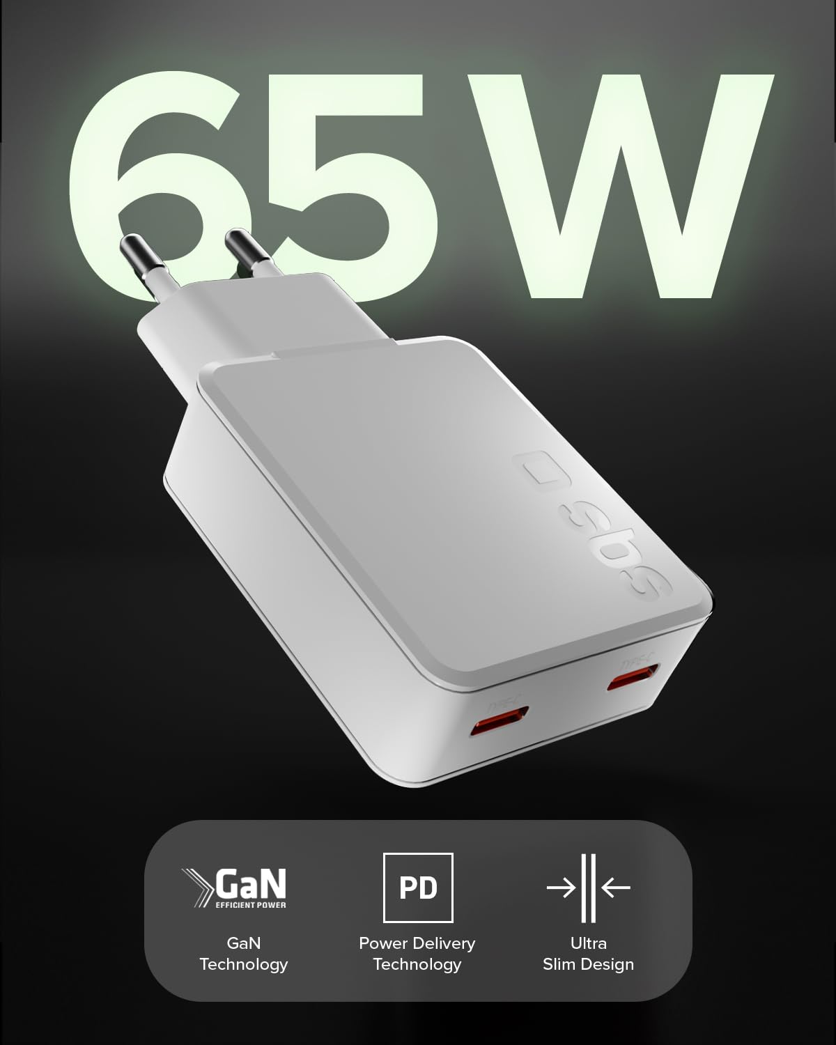 SBS Alimentatore Extra Slim GaN Charger 65W USB-C, Tecnologia GaN