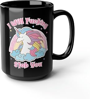 I Will Fucking Stab You 15oz Ceramic Black Coffee Mug - Funny Unicorn Mugs With Sayings, Gift for Piercer, Piercing Gifts, Stabbing, Unicorns Horn, Nurse Nursing Injection, Immunization, Vaccine