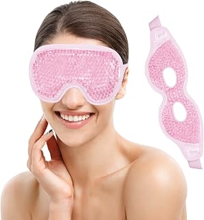 Ice Eye Mask Reusable 2 Pcs Ice Pack for Eyes,Hot Cold Compress Gel Bead Cooling Eye Mask for Puffiness /Dark Circles/Eye Bags /Dry Eyes/Headaches/Migraines/Stress Relief (Pink)
