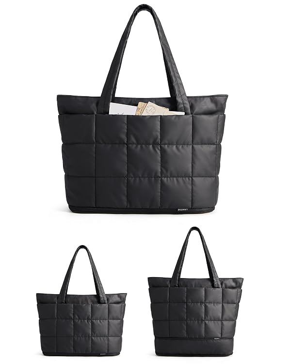 BAGSMART Expandable Tote Bag for Women, Puffer Work Tote Handbag, Quilted Carry On Bag for Travel Gym, Charcoal, Large by BAGSMART - Used condition - Image 7