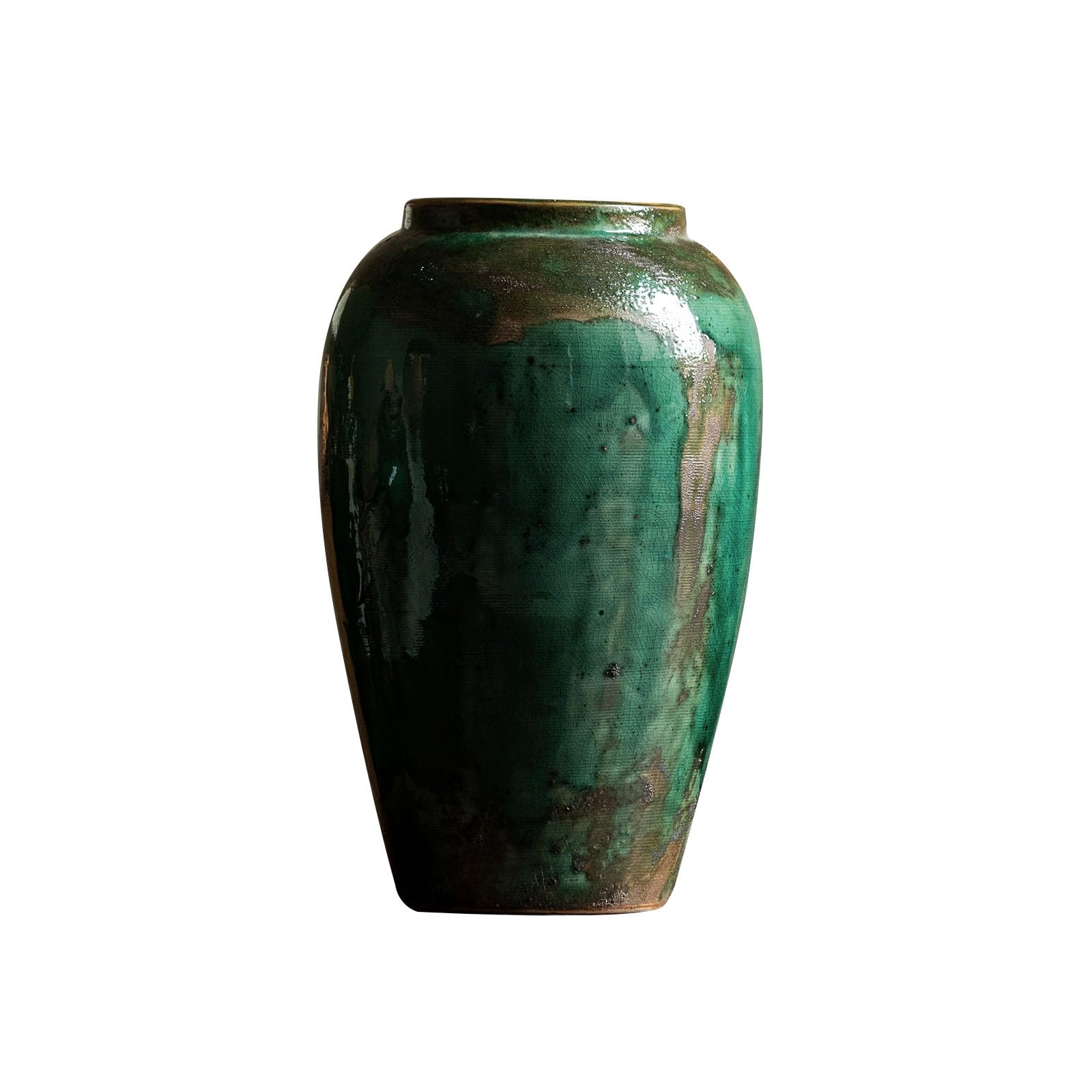 Nzzkoides Green A1 Vintage Stoneware Vase, Large Country Style Vase, Ornament For Living Room, Desk Decoration, Study Countertop, Floor, Ceramic, Green(Size:17 * 17 * 29Cm,Color:green A1)