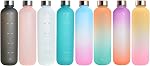 Motivational Water Bottle 32oz (1000ml) with Time Markers, Leak Proof, BPA Free for Gym, Fitness, Hiking, Outdoor, Work and School