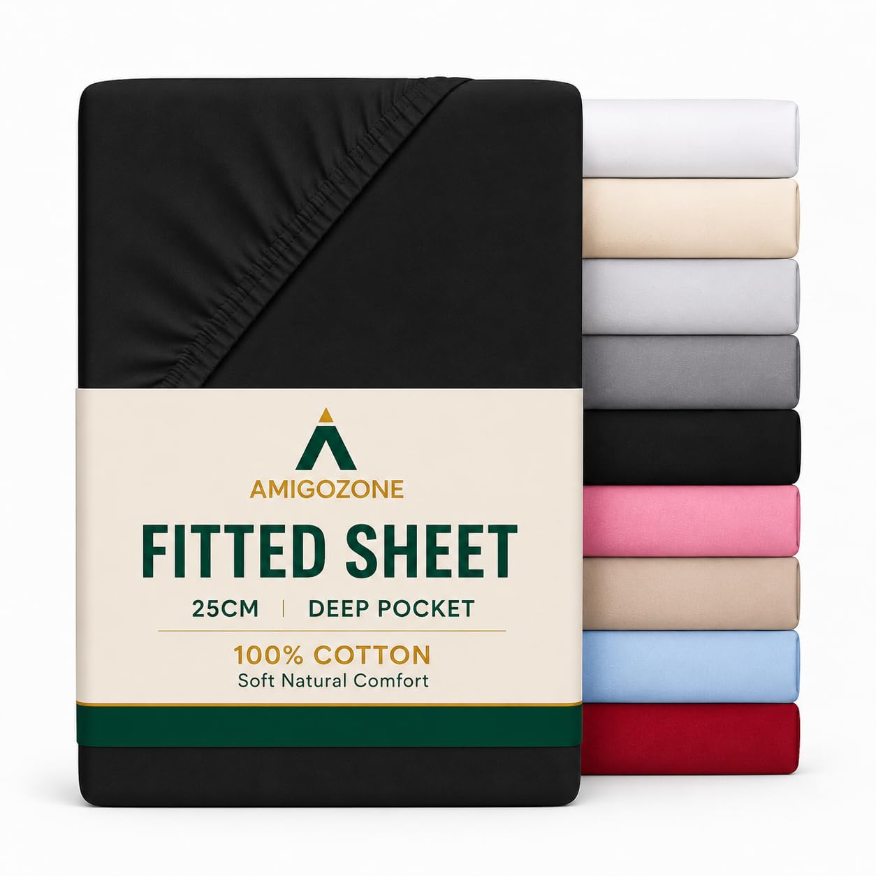 Amigozone Black Egyptian Cotton 200 Thread Count 25Cm/10" Deep Fitted Sheet (4Ft Small Double, )