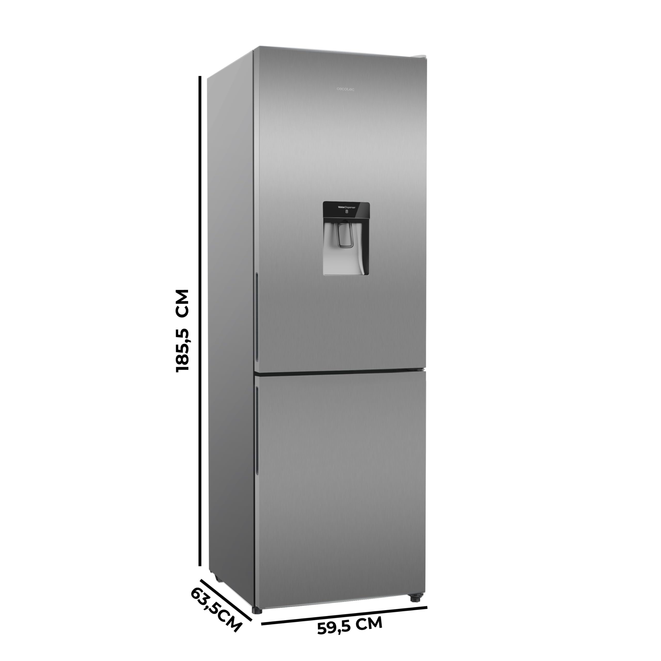 Cecotec Frigorífico Combi Total No Frost de 322L Bolero CoolMarket Combi 322i WD Inox E. 185,5 cm de Alto, 59,5 cm de Ancho, Clase E, Tecnología Multi Airflow, HumidityFlex HUB, LED Interior, Inox