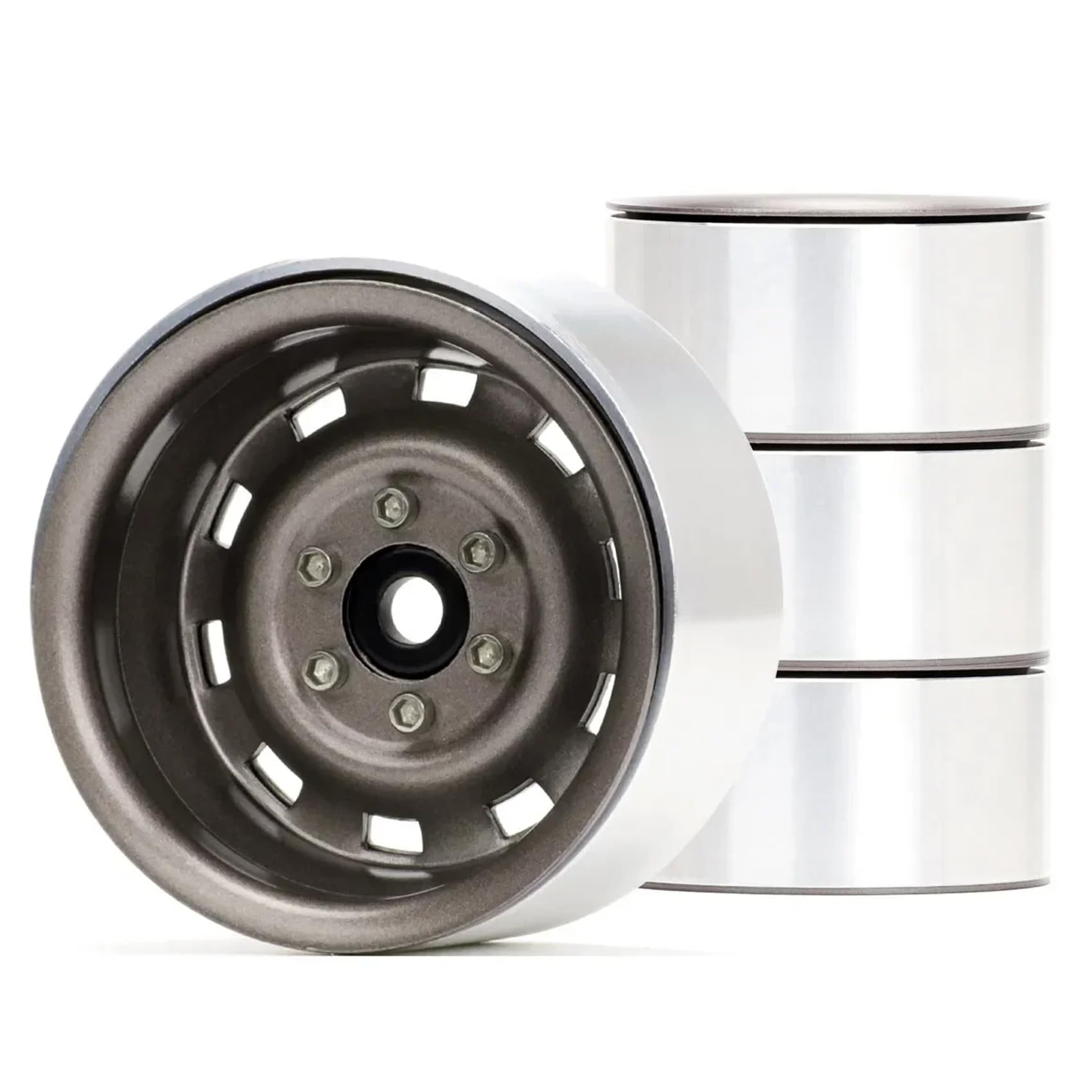 KINGCOO 4PCS 1,9" Beadlock Räder Felgennabe Offset-8.9mm Metall Deep Dish Nabe für 1/10 RC Rock Crawler Auto für TRX4 Axial SCX10 90046 TRX6 TRX4 TF2 D90 GEN8 UTB18 1,9 Zoll Größe Reifen (Grau)