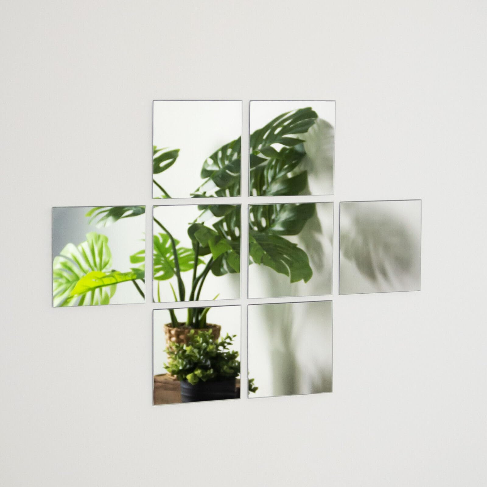 Set of Glass Mirror Tiles 15x15cm Square Self Adhesive Stick On Panels DIY (24)