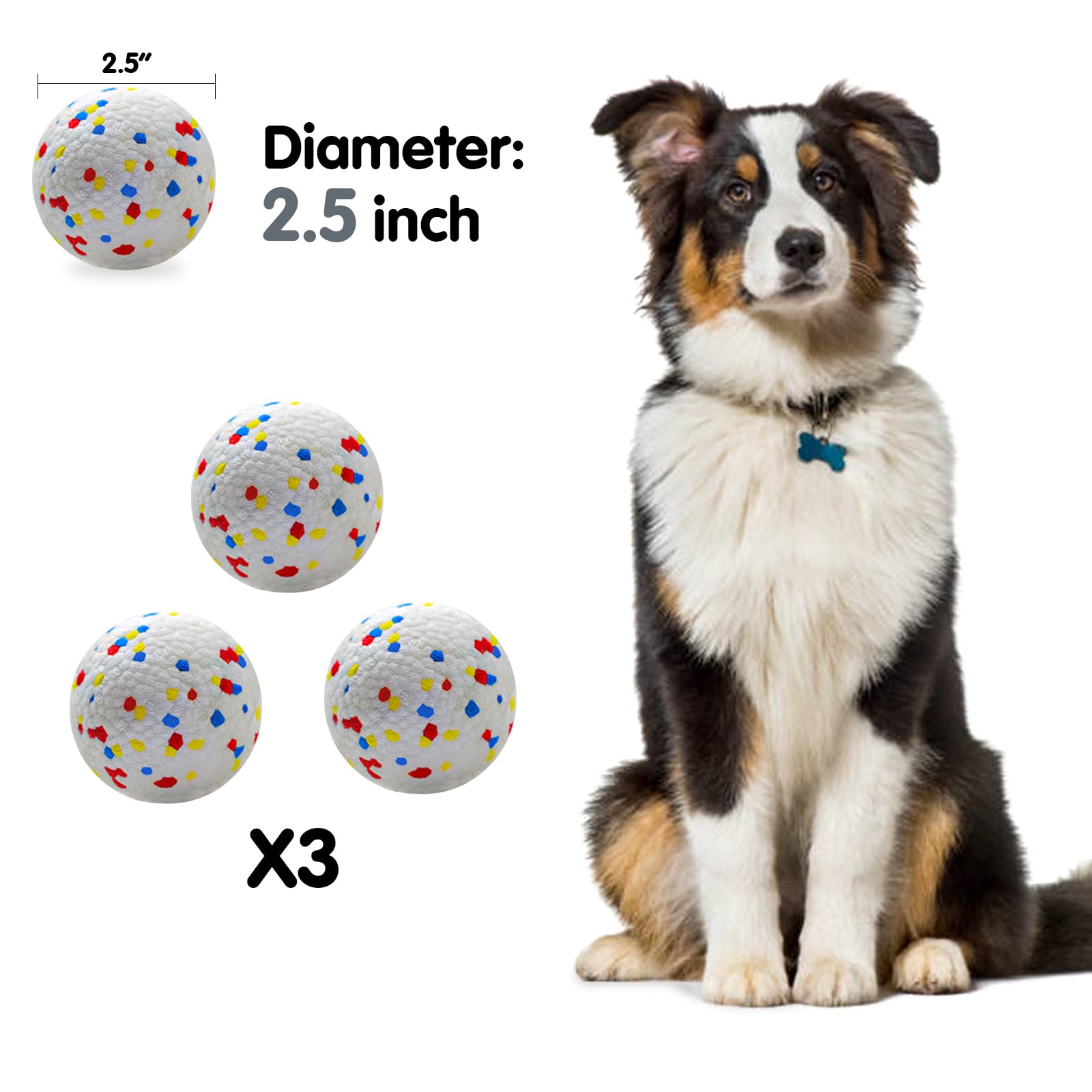 Dog Toy Balls 2.5 Inch, Indestructible Dogs Tennis Balls 3 Pack for Aggressive Chewers, Durable Interactive Toys for Large and Medium Dogs, Perfect for 2.5 Inch Dog Ball Launcher (ETPU Material)