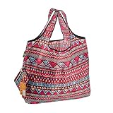 ECO CHIC Foldable Reusable Large Recycled Grocery Bags Lightweight Shopping Tote Bags with Storage Pouch (Aztec Pattern)