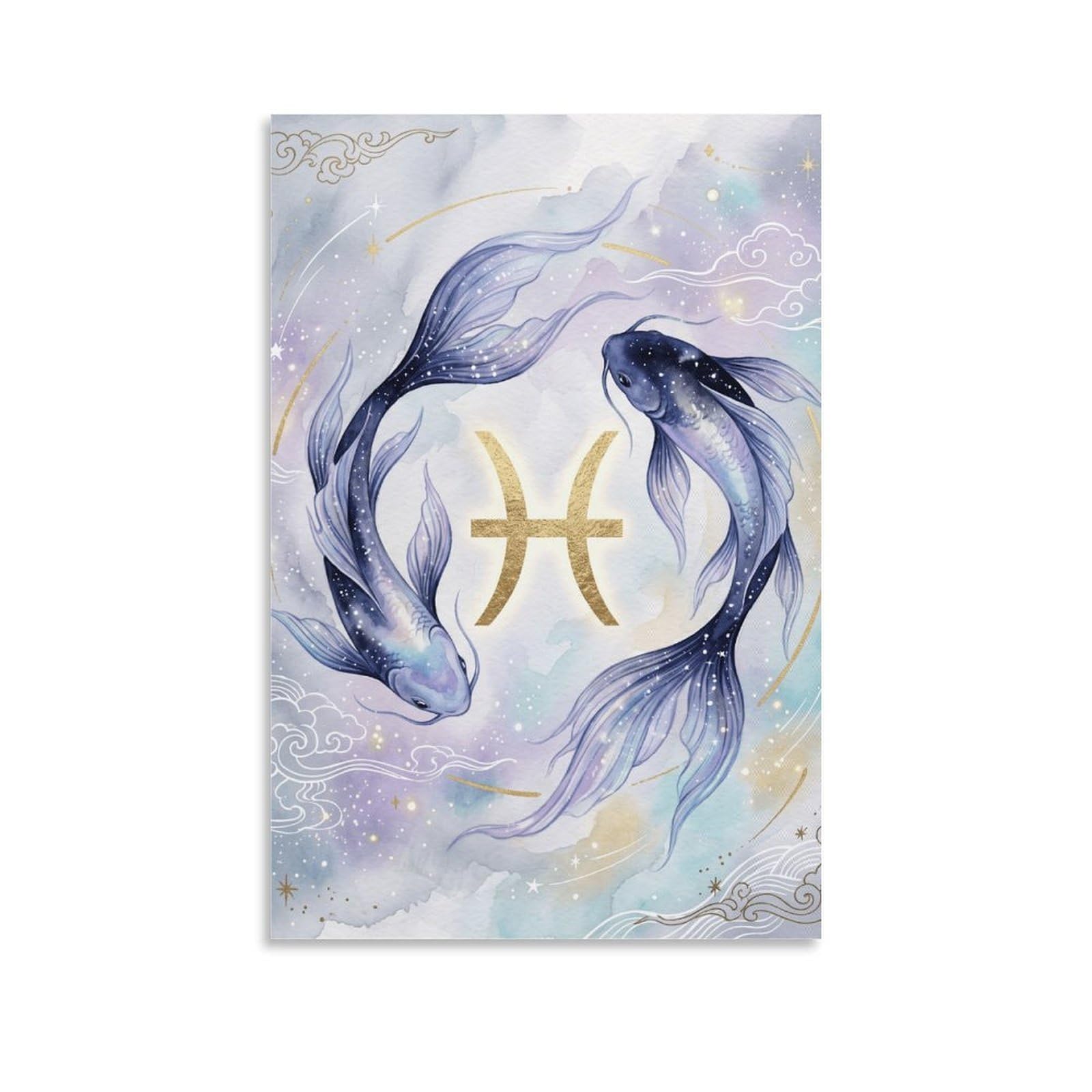W7C8U2X3 Pisces Koi Celestial Canvas Wall Art, Minimalist Asian Wall Art