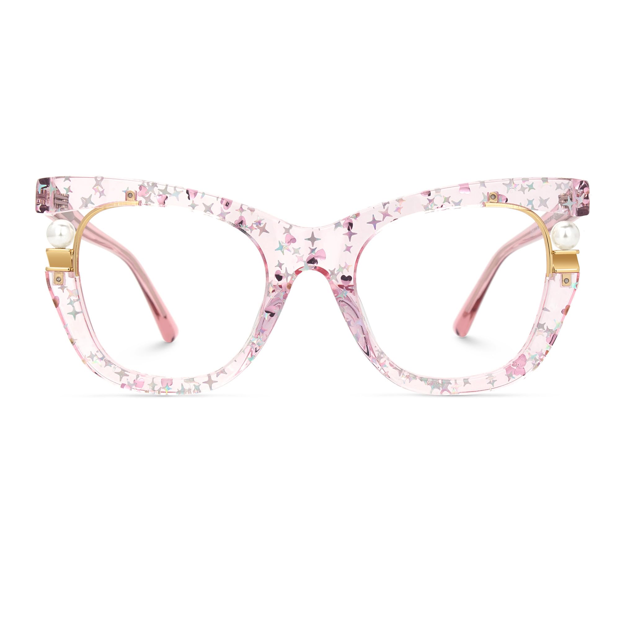 Zeelool Stylish Cat Eye Pearl Glasses Frame Women with Non-prescription Clear Lens ZJGX957054
