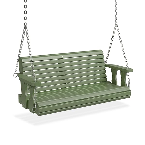 VINGLI Upgraded Patio Wooden Porch Swing for Courtyard & Garden, Heavy Duty 880 LBS Swing Chair Bench with Hanging Chains for Outdoors (Green, 4 FT)