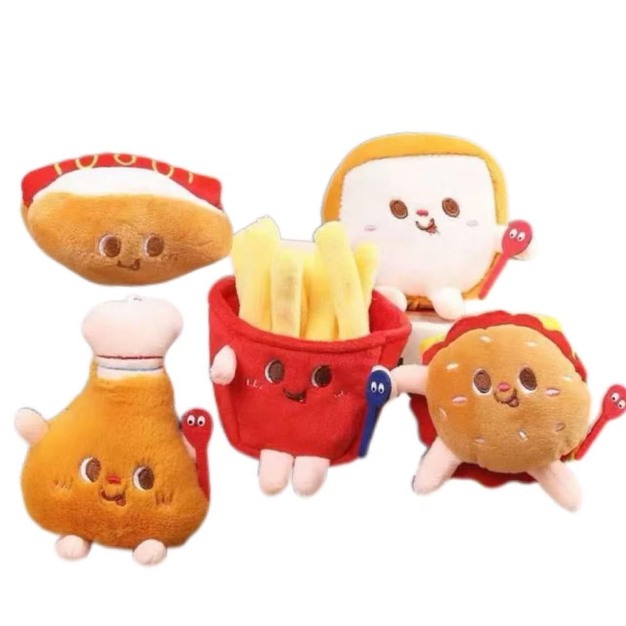 Pawsome Delights Fast Food Dog Toy Set, Plush Squeaky Toys with Hamburger, Hot Dog and French Fries, Interactive Soft Chew Toys for Small Dogs, 5 Piece Set