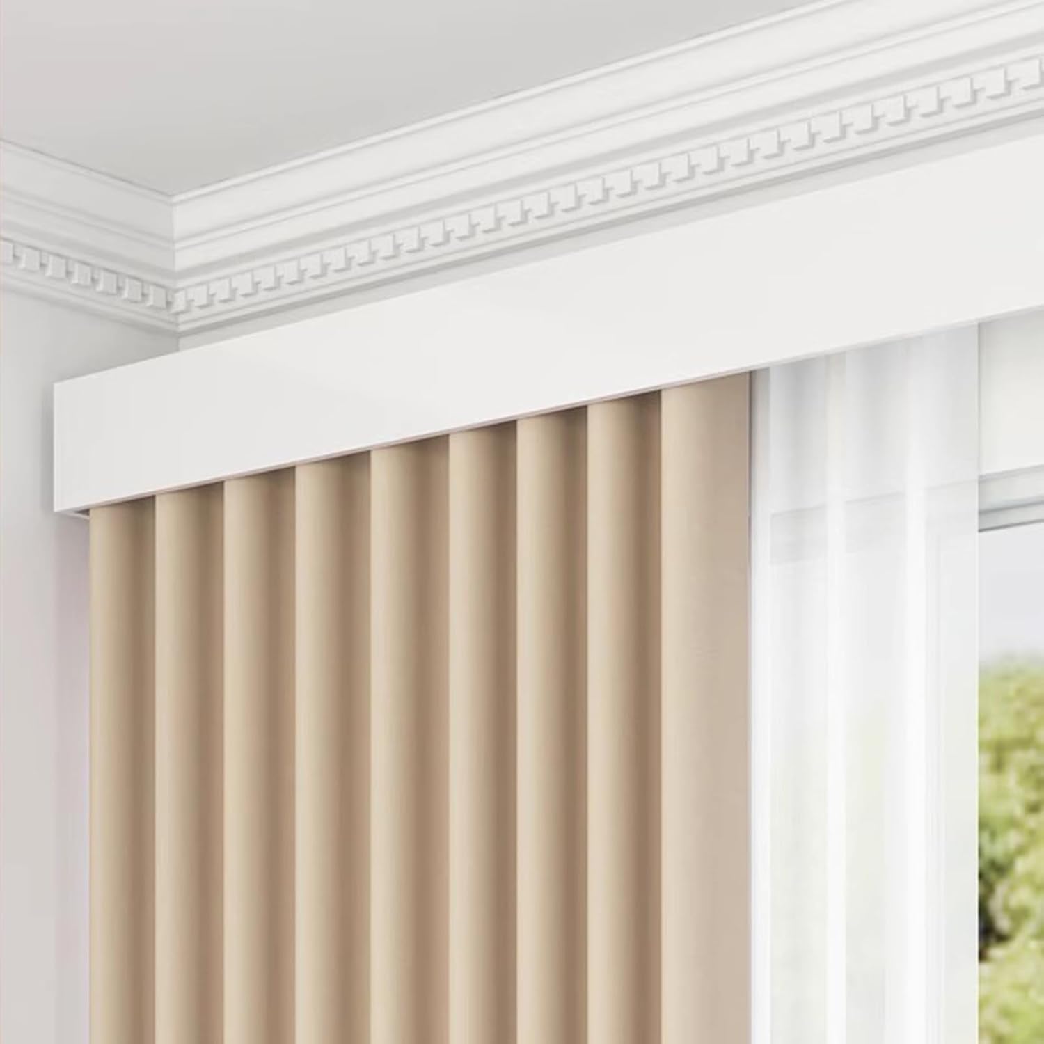 Heavy Duty Double Curtain Rail System with Valance, 4.4m (14.4ft) Aluminum Curtain Rod for Wall/Ceiling Mounting for Windows, Luxury White Valance Box