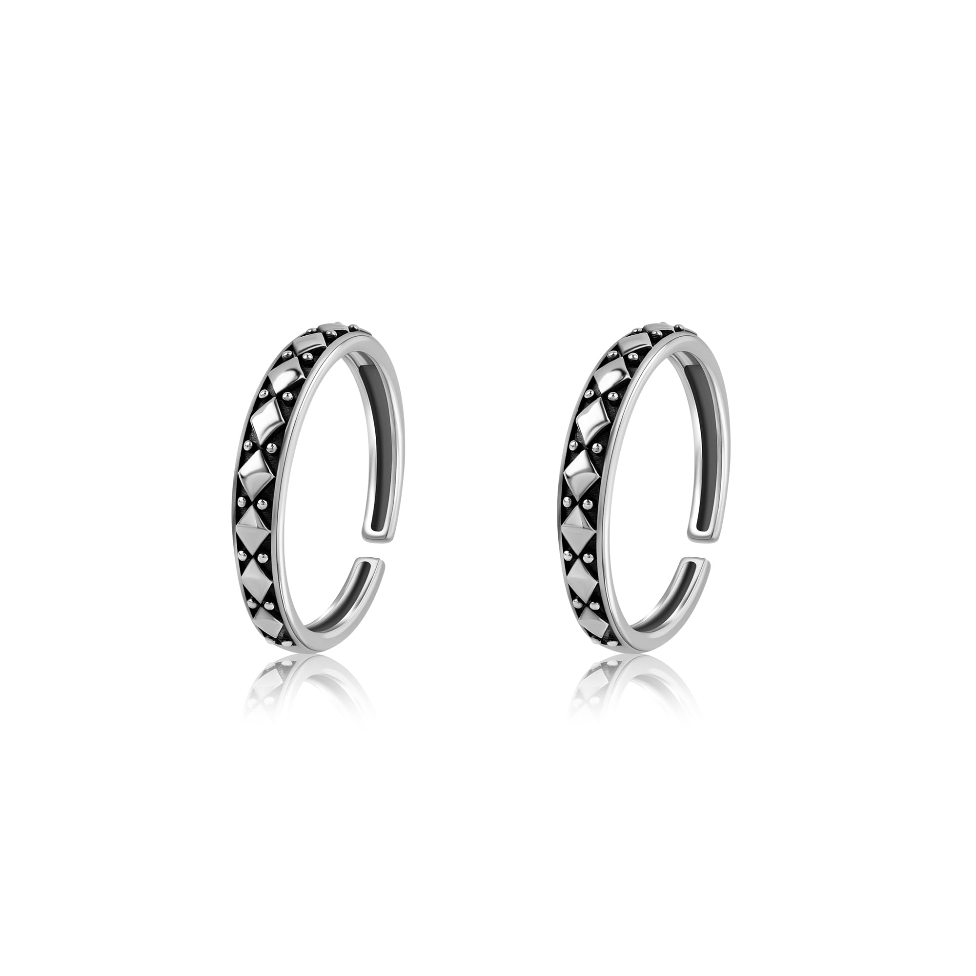 925 Silver Oxidized Rhombus Textured Adjustable Toe Rings for Women-image-33