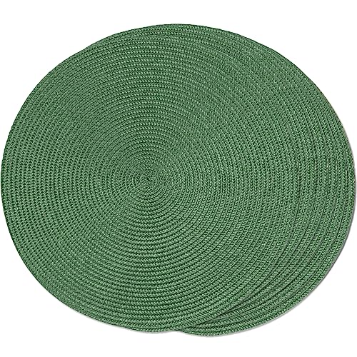FunWheat Round Braided Placemats Set of 6 Table Mats for Dining Tables Woven Washable Non-Slip Place mats 15 inch (Olive, 6pcs)