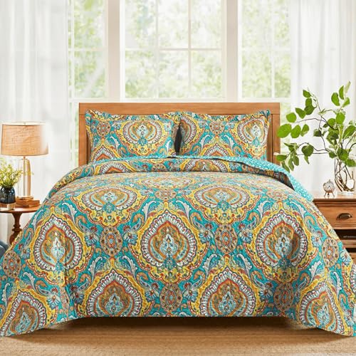 TWINRUN King Size Quilt Bedding Set, Lightweight Floral Bedspread King Size (96 * 108 Inch) for Bed, 3 Pieces Coverlet Comforter Set for All Season