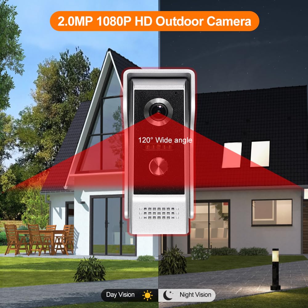 Videoportero WiFi 4 Hilos 1080P HD Timbre con Cámara Sistema de Intercomunicación con 7" Monitor Visión Nocturna Tuya App Desbloqueo Remoto