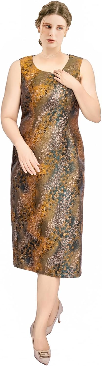 Geenlinm FASHlON Women's Dress Church Suits 2 Piece Jacquard Dress Bow Button Jacket Set Brocade Elegance Outfits Plus Size