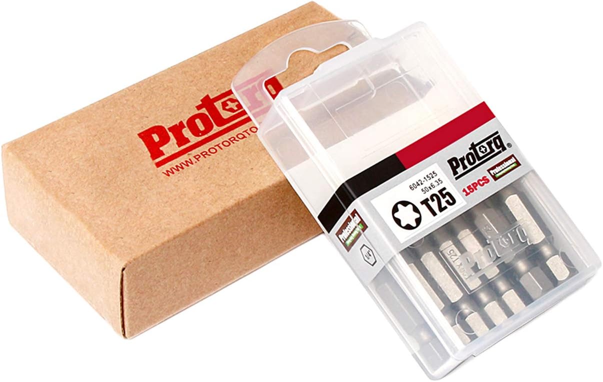 Protorq T25 TORX Screwdriver bits,2 inch,15 pieces,with Storage Case