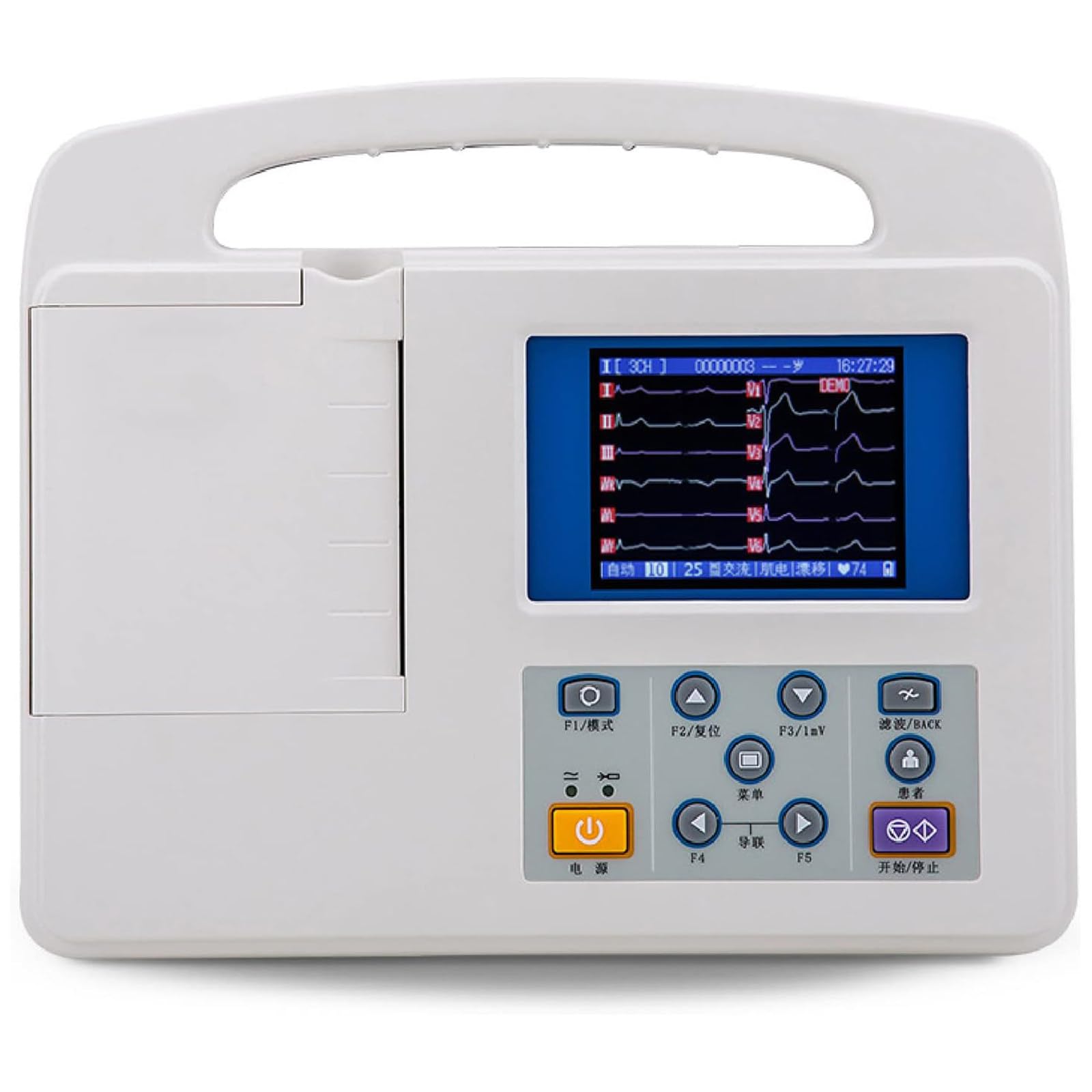 Elettrocardiografo Digitale Portatile, Monitor Cardiaco Mobile a 12 Derivazioni, Macchina ECG Portatile - con LCD a Colori a 3 Canali, Dispositivo ECG Digitale per Uso Domestico