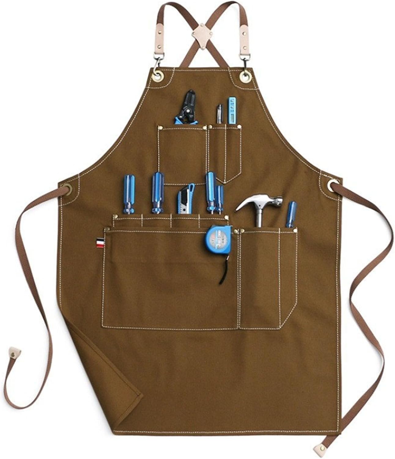 Canvas Work Apron Thickened Adjustable Cross Back Tool Aprons Multiple Pockets Men Women Barbers
