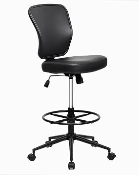HYLONE Armless Tall Office Chair Adjustable Height Leather Drafting Chair No Arms Counter Height High Office Chair for Standing Desk Rolling Stool Chair with Footrest